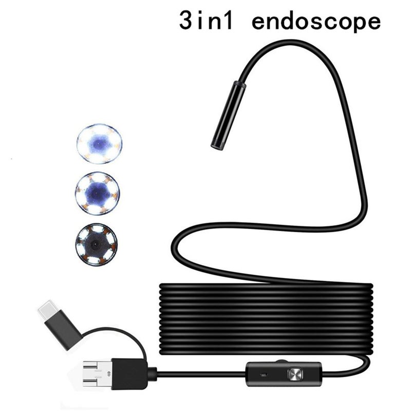 2-in-1 Endoscope Camera, 7mm Waterproof IP67 - 480P HD, 6 LED Lights, Micro USB/Type-C/PC Compatible for Android - Take Photos/Videos, Ideal for Automotive, Pipe, Sewer Inspection - Image 2